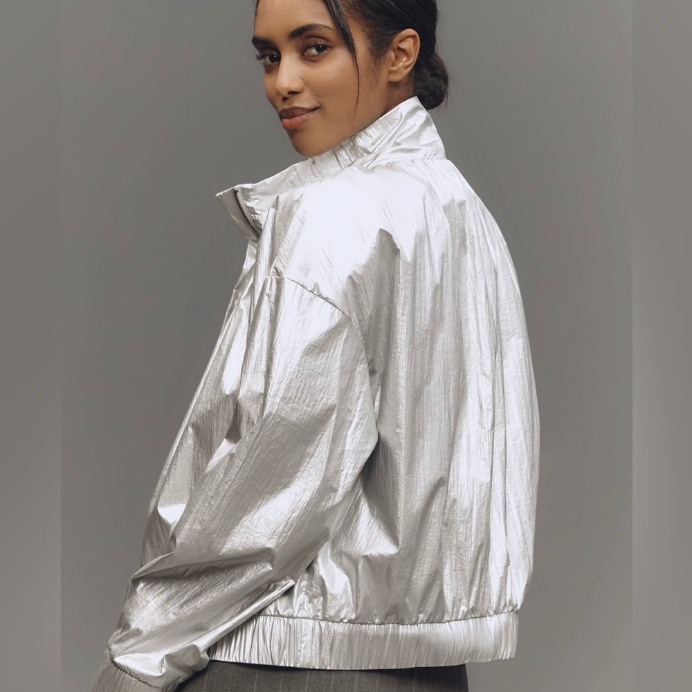 NWT DAILY PRACTICE // Anthropologie Silver Women's WINDBREAKER